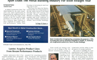 1996 SPAN Leads the metal building industry for 6th straight year
